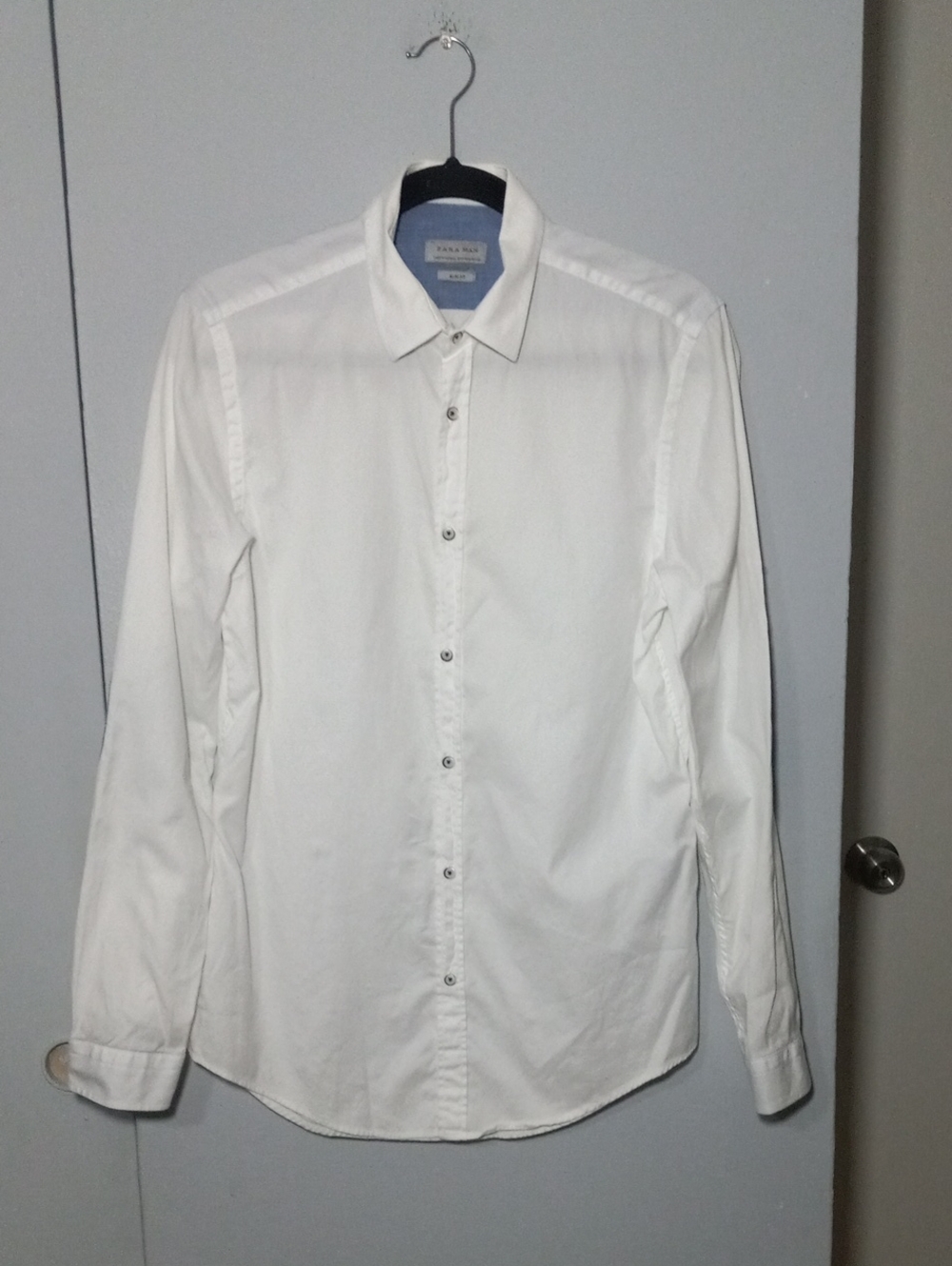 Zara Man White Men's Dress Shirt with Point Collar Size M
